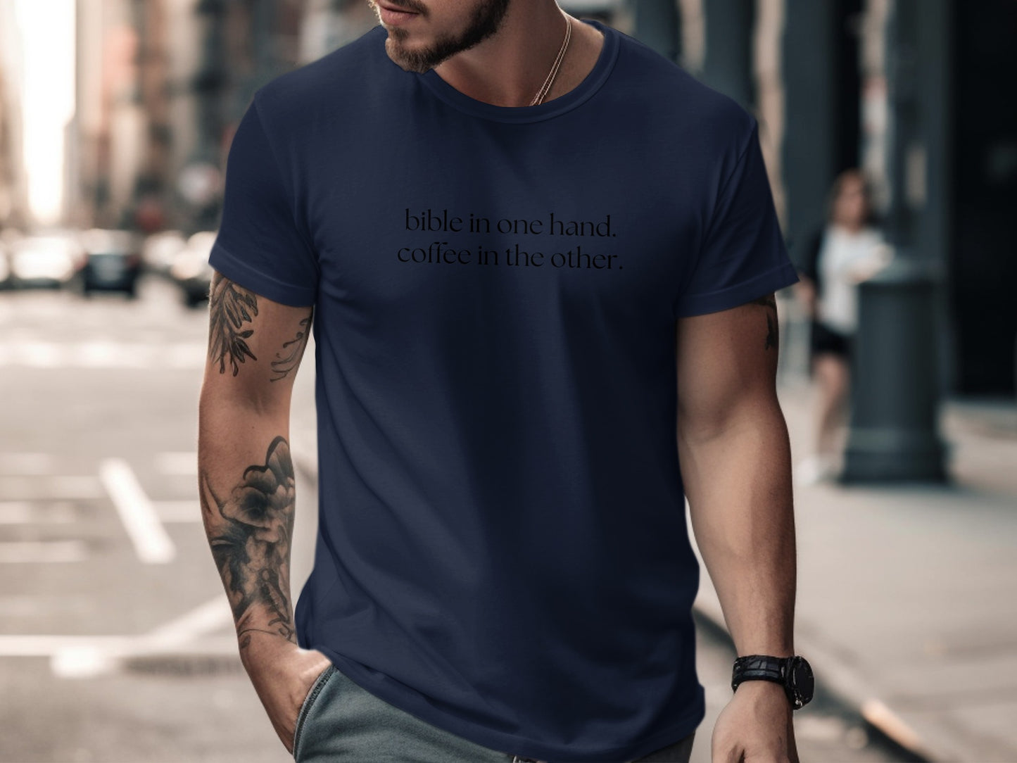 Bible in one hand coffee in the other t-shirt product