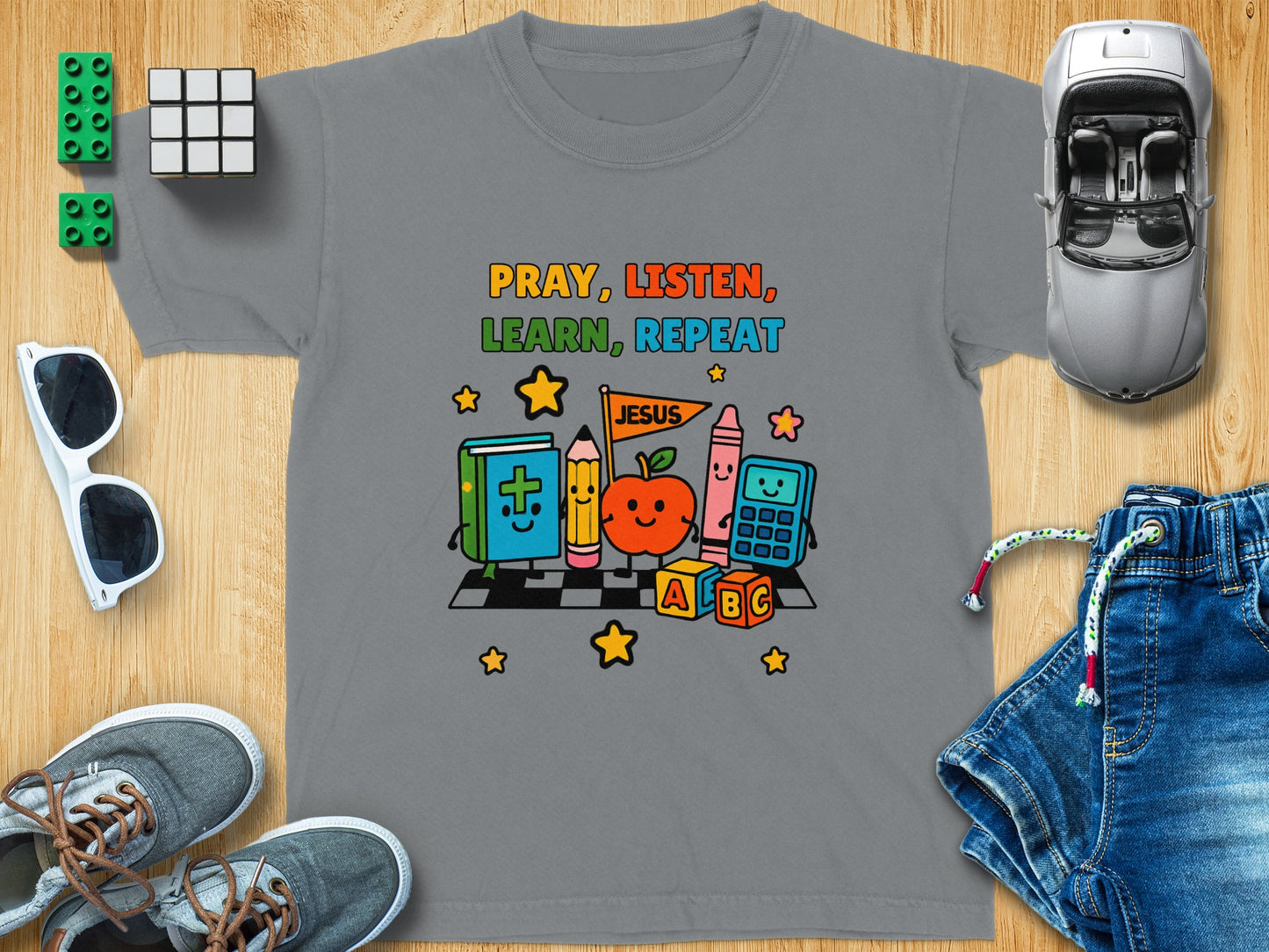 Pray Listen Learn Repeat Kids Learning Tshirt