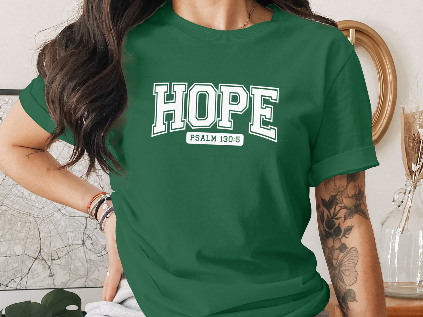Hope Psalm 130 5 Inspirational Green Shirt
