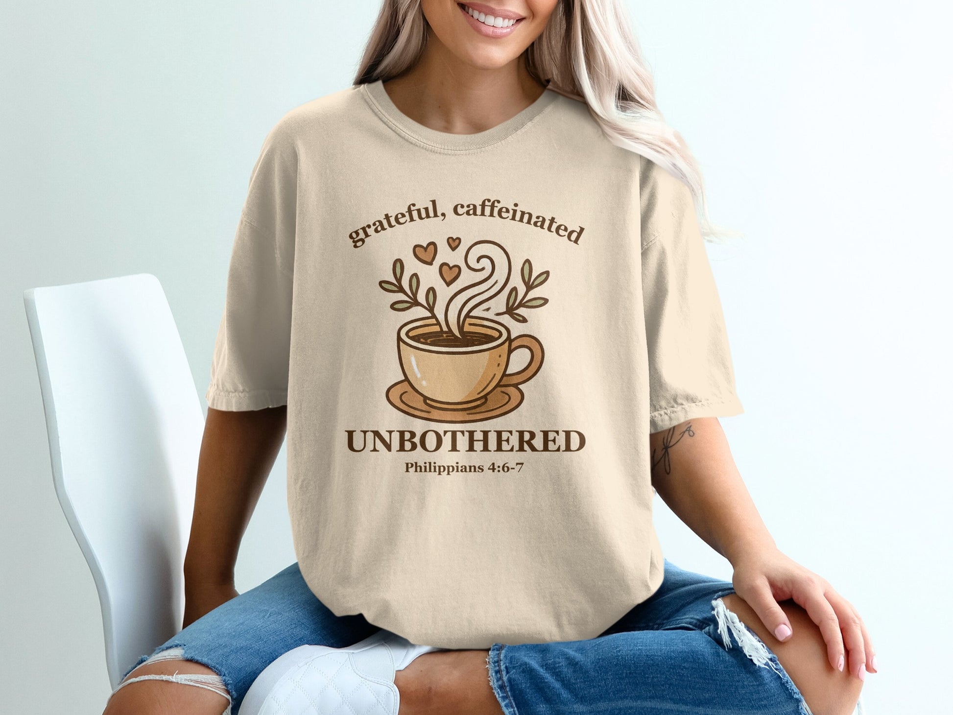 Grateful Caffeinated Unbothered Philippians 4:6-7 product type