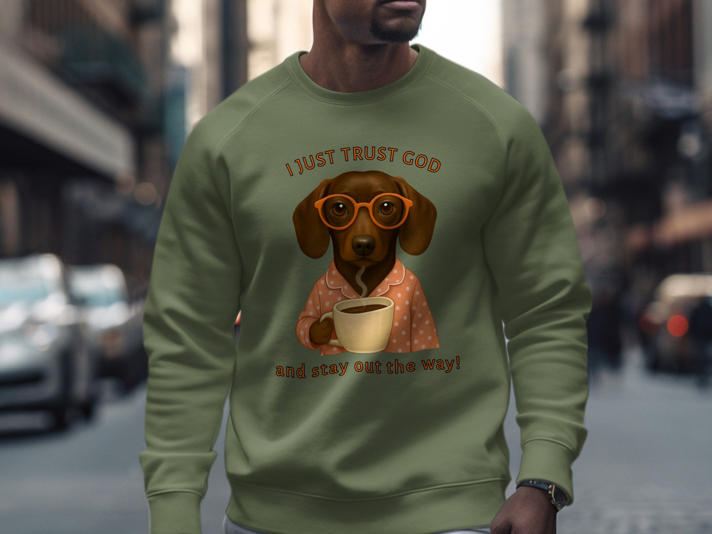 I Just Trust God Dog with Glasses Graphic Sweatshirt