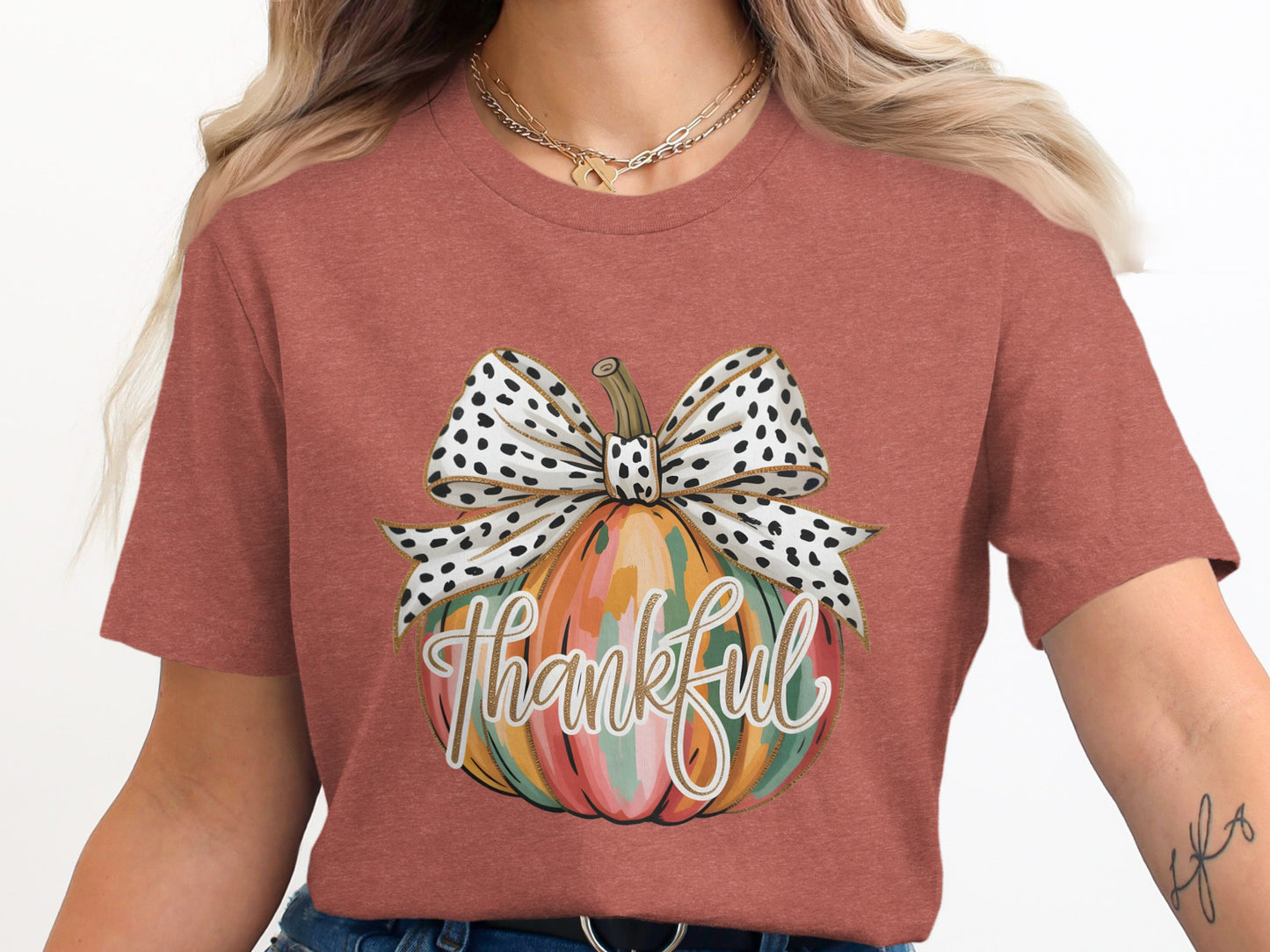 Thankful Pumpkin T-Shirt with Polka Dot Bow Design