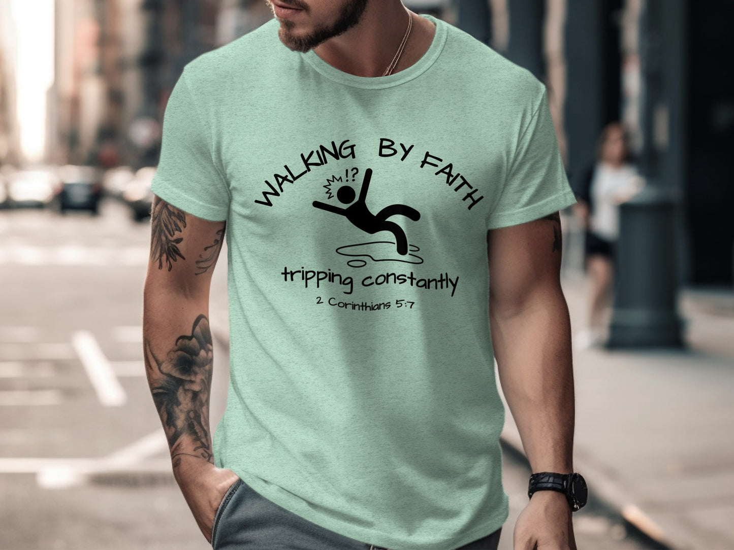 Walking by Faith Tripping Constantly T-Shirt Product