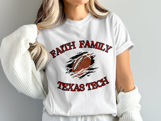 Faith Family Texas Tech Football Fan Graphic Shirt