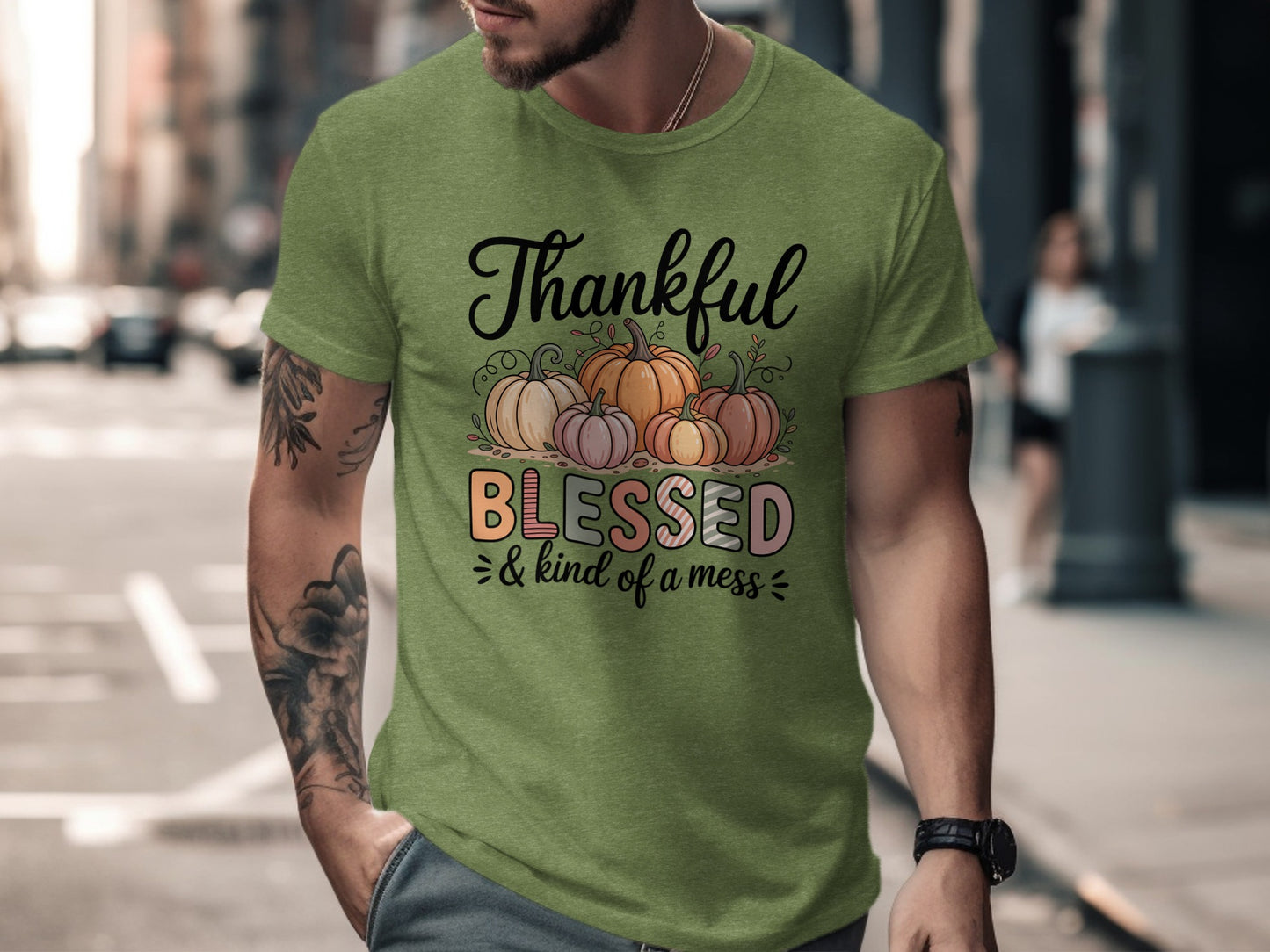 Thankful Blessed and Kind of a Mess T-Shirt Product
