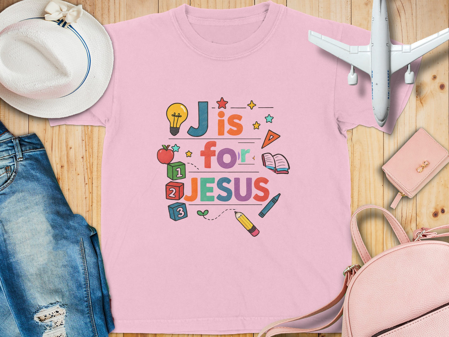 J is for Jesus Colorful Kids Alphabet T-Shirt