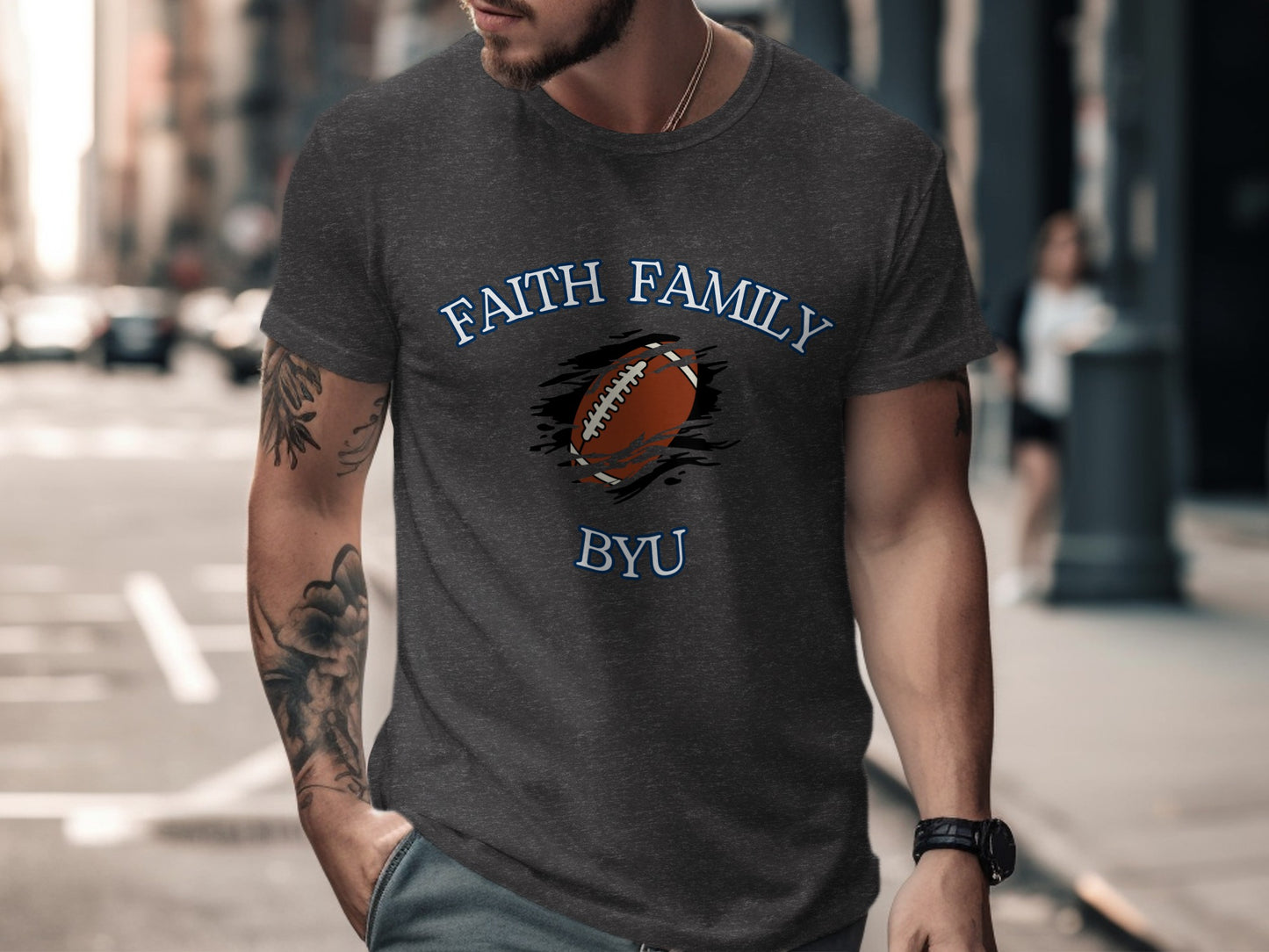 Faith Family BYU Football Themed Graphic Tee