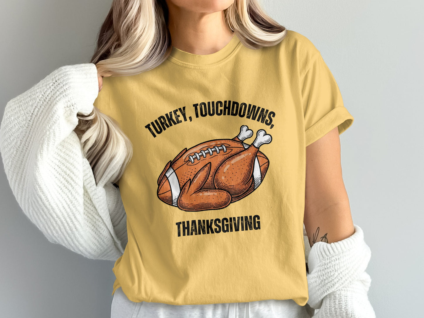 Turkey Touchdowns Thanksgiving Graphic T-Shirt