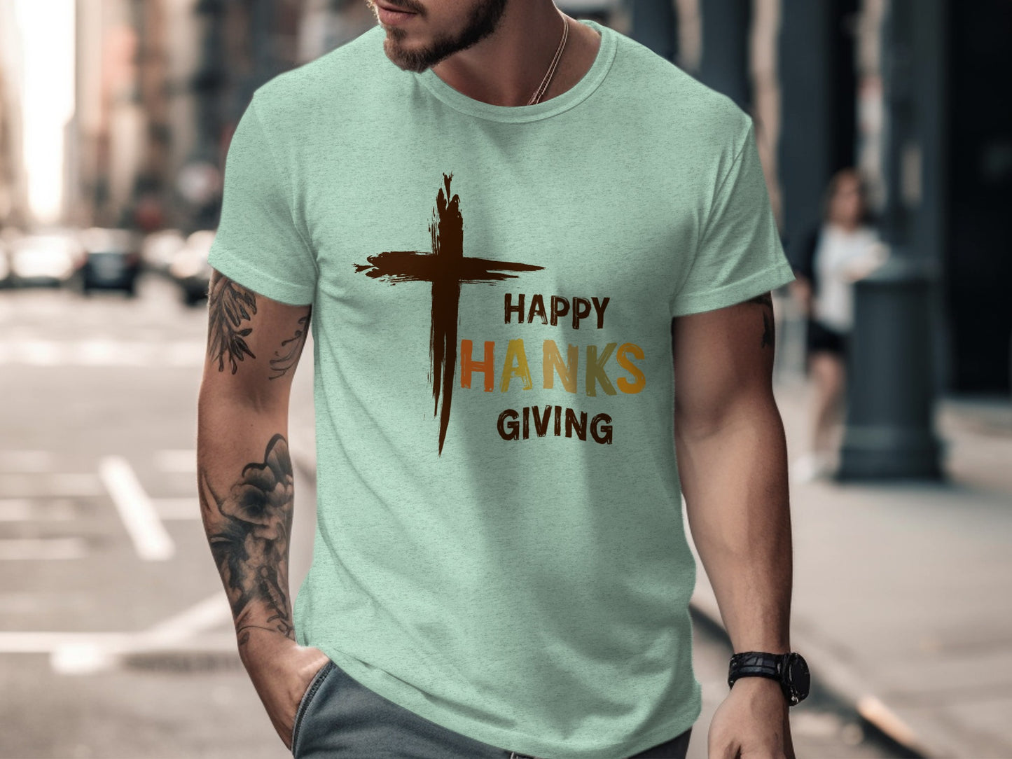 Happy Thanks Giving T-Shirt with Cross Design