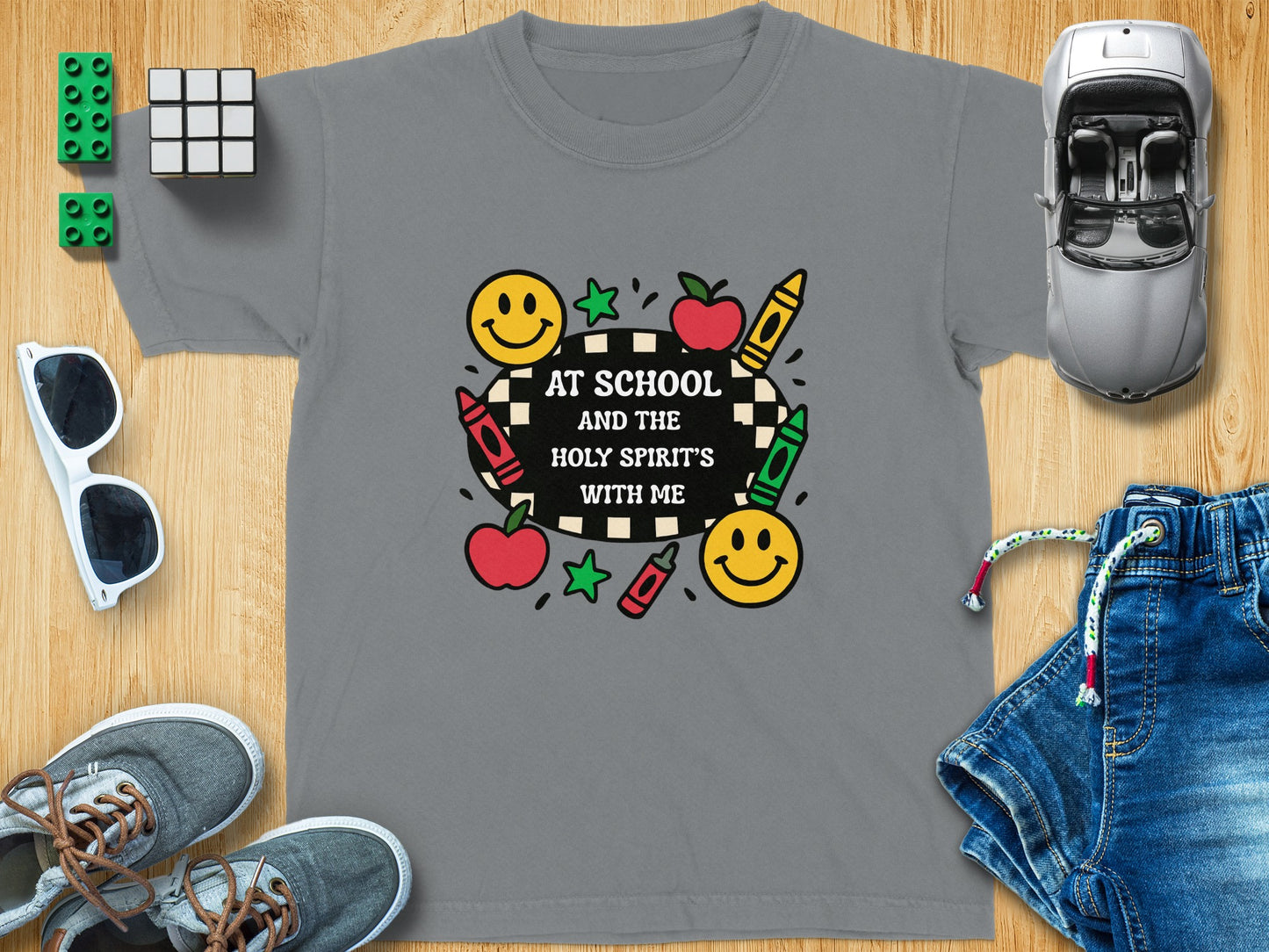 At School and the Holy Spirit's With Me graphic tee