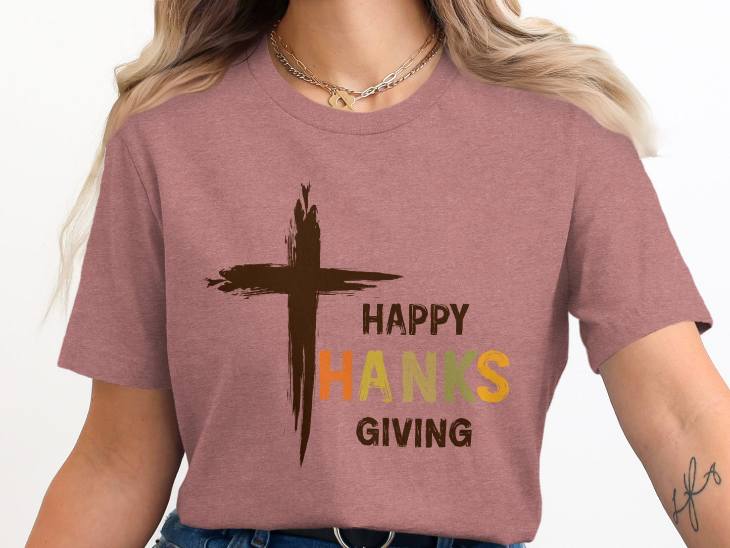 Happy Thanksgiving T-Shirt with Cross Graphic Design
