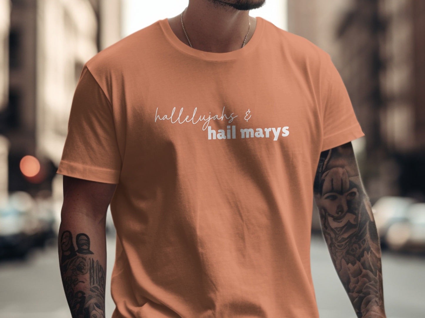Hallelujahs Hail Marys Text Printed T-shirt product type