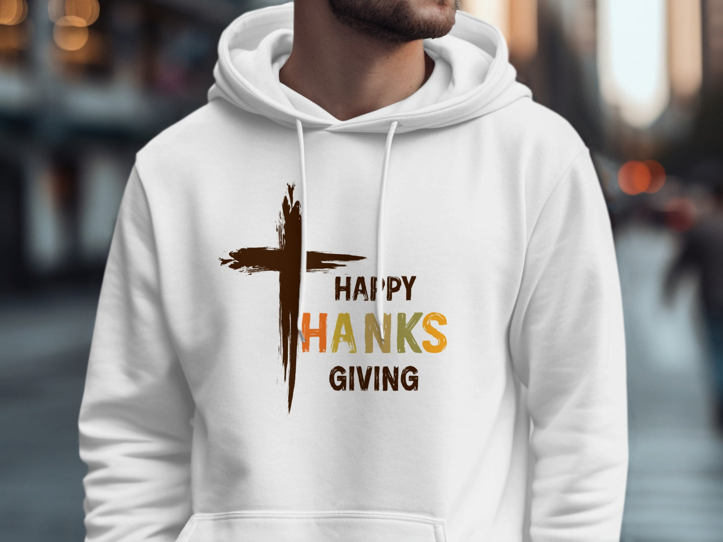 Happy Thanksgiving Hoodie with Stylish Cross Design
