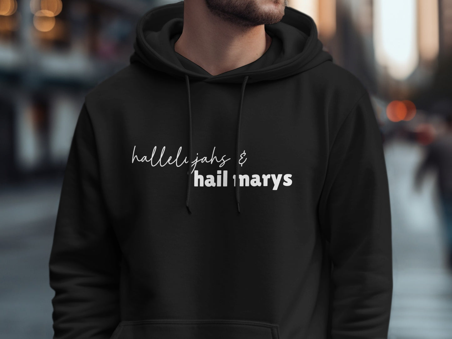 hallelujahs & hail marys text printed hoodie product