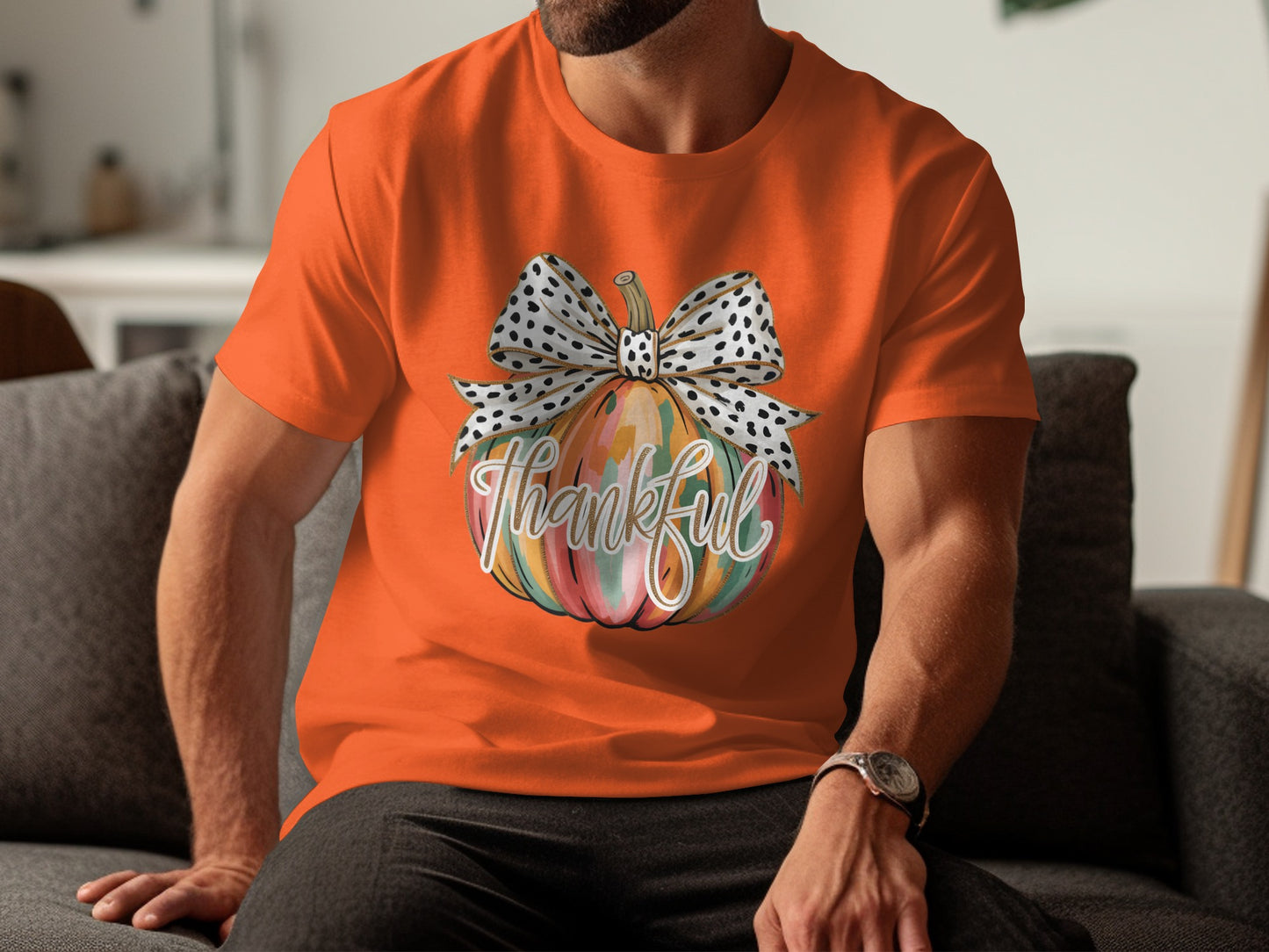 Thankful Pumpkin Bow T-Shirt Thanksgiving Apparel