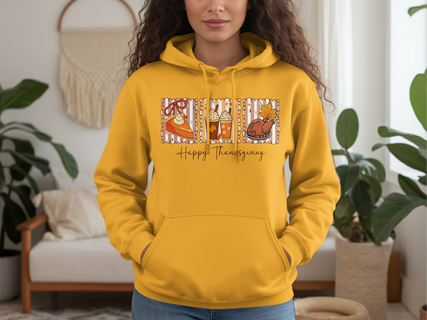 Happy Thanksgiving Hoodie with Festive Food Graphics