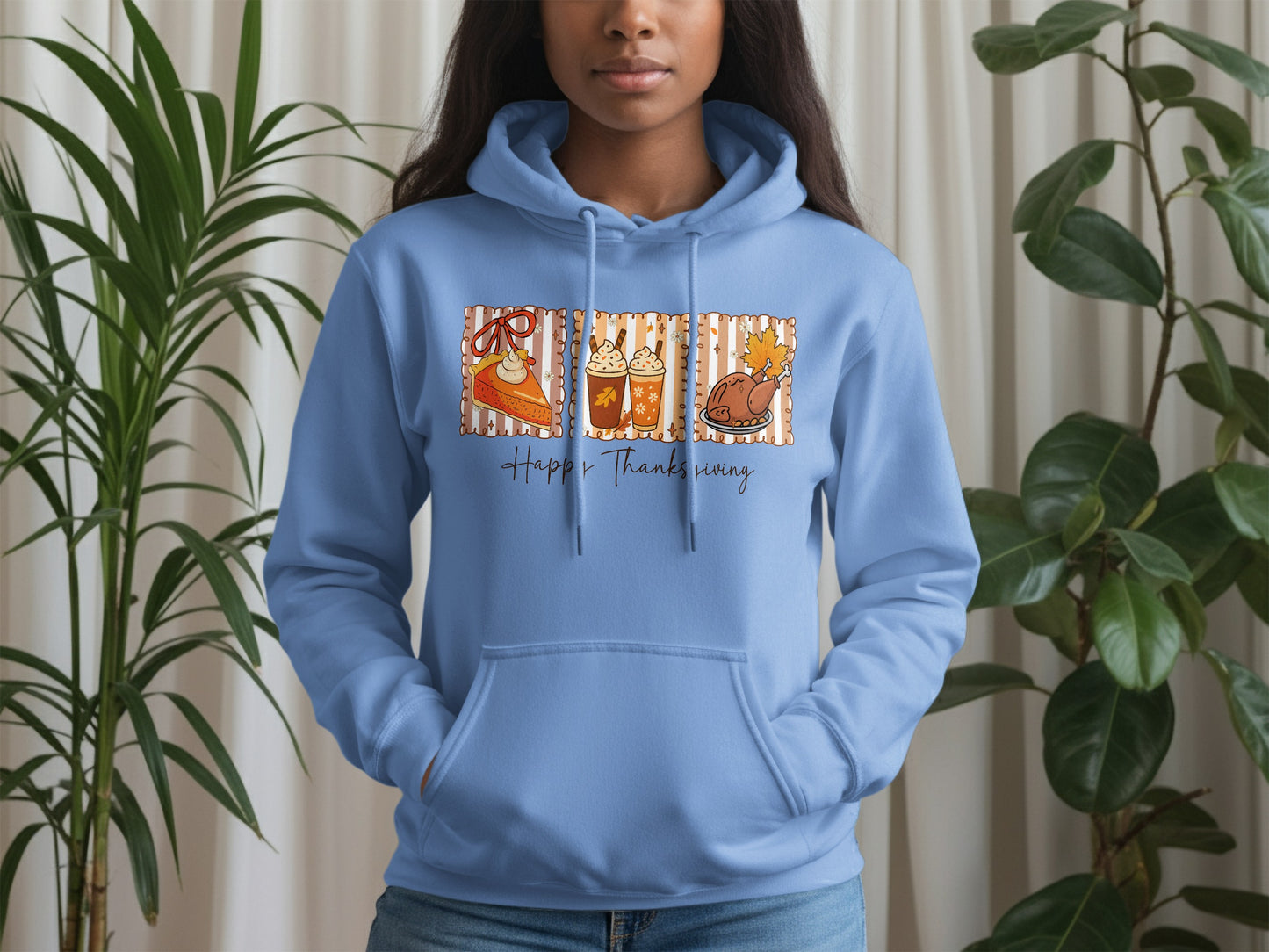 Happy Thanksgiving Pumpkin and Turkey Hooded Sweatshirt