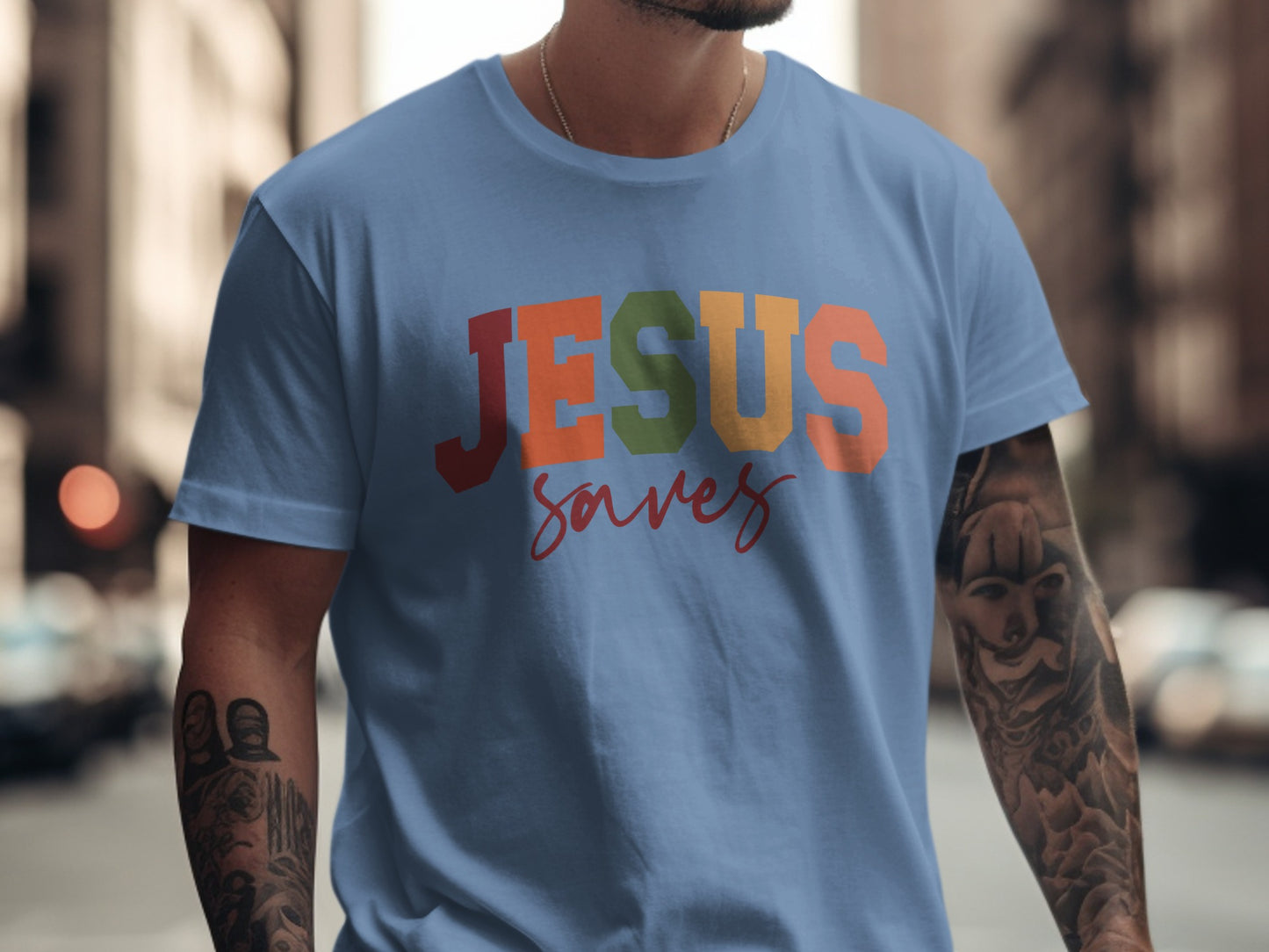 JESUS Saves Colorful Inspirational Graphic Tee