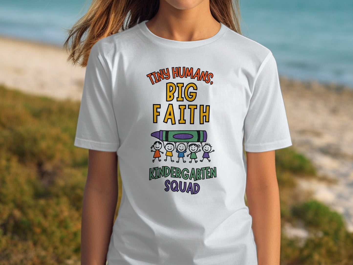 Tiny Humans Big Faith Kindergarten Squad shirt