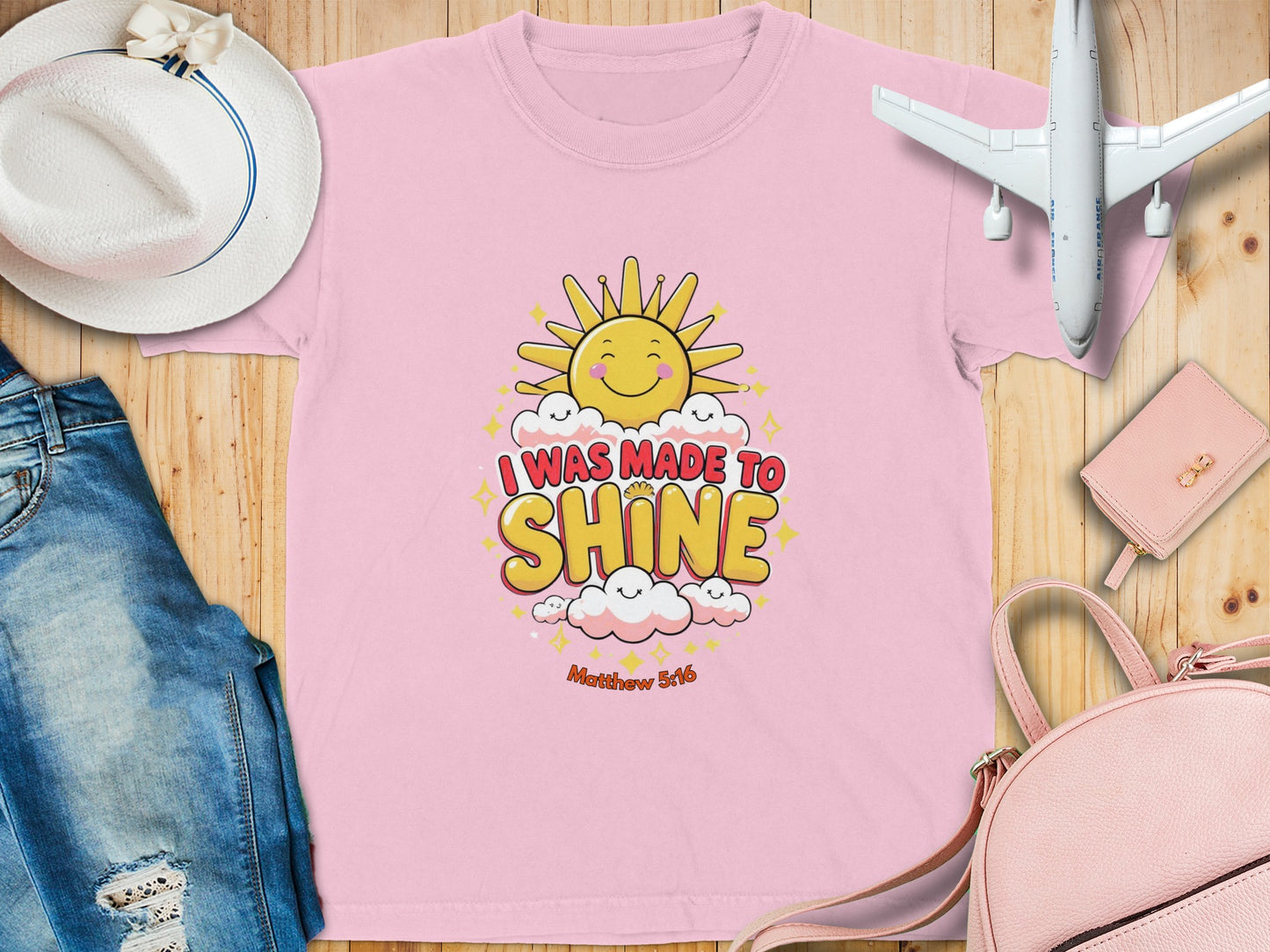 Cute Pink 'I Was Made To Shine' Sun Graphic Tee