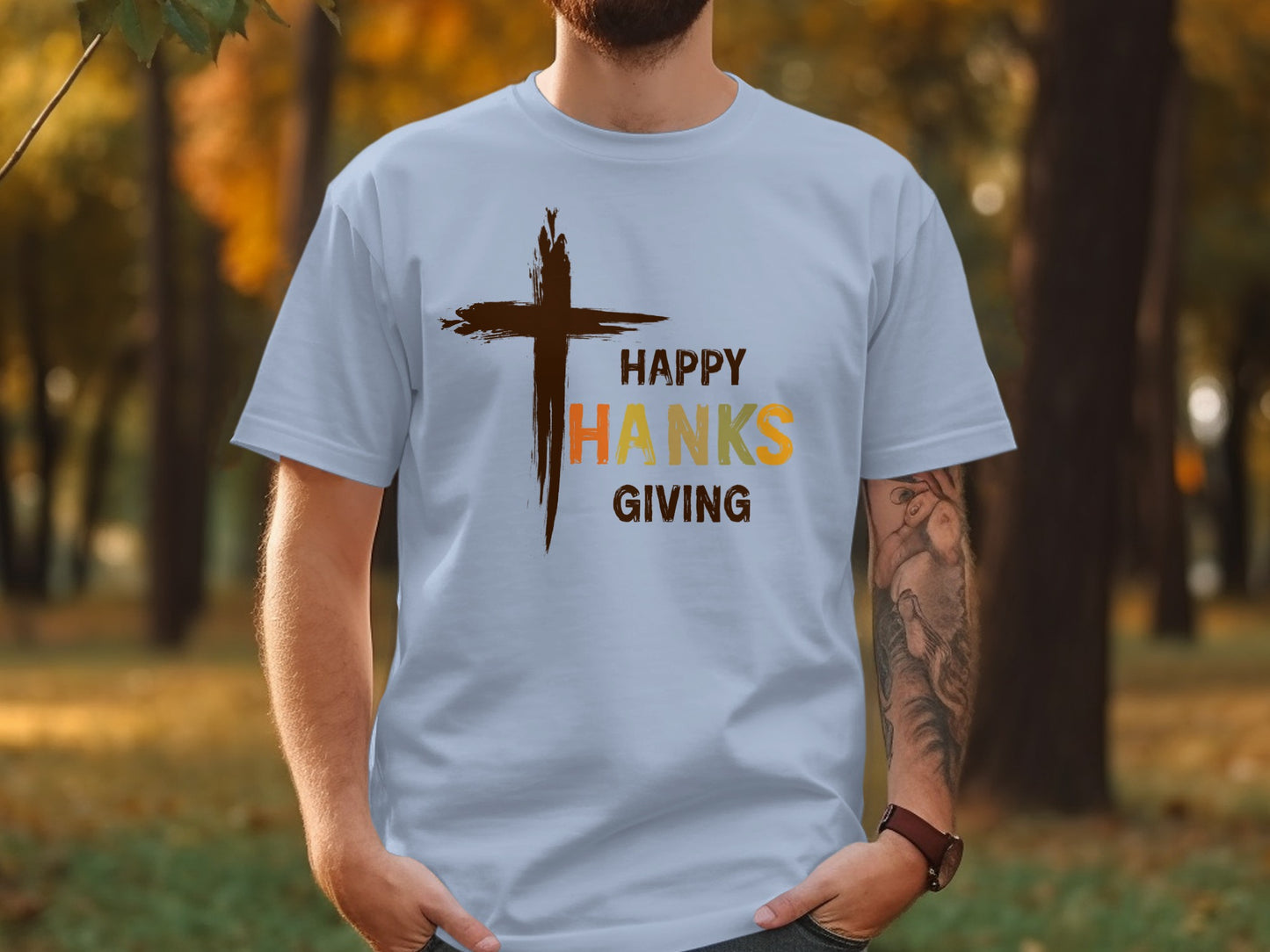 Happy Thanksgiving Cross Graphic Holiday T-Shirt