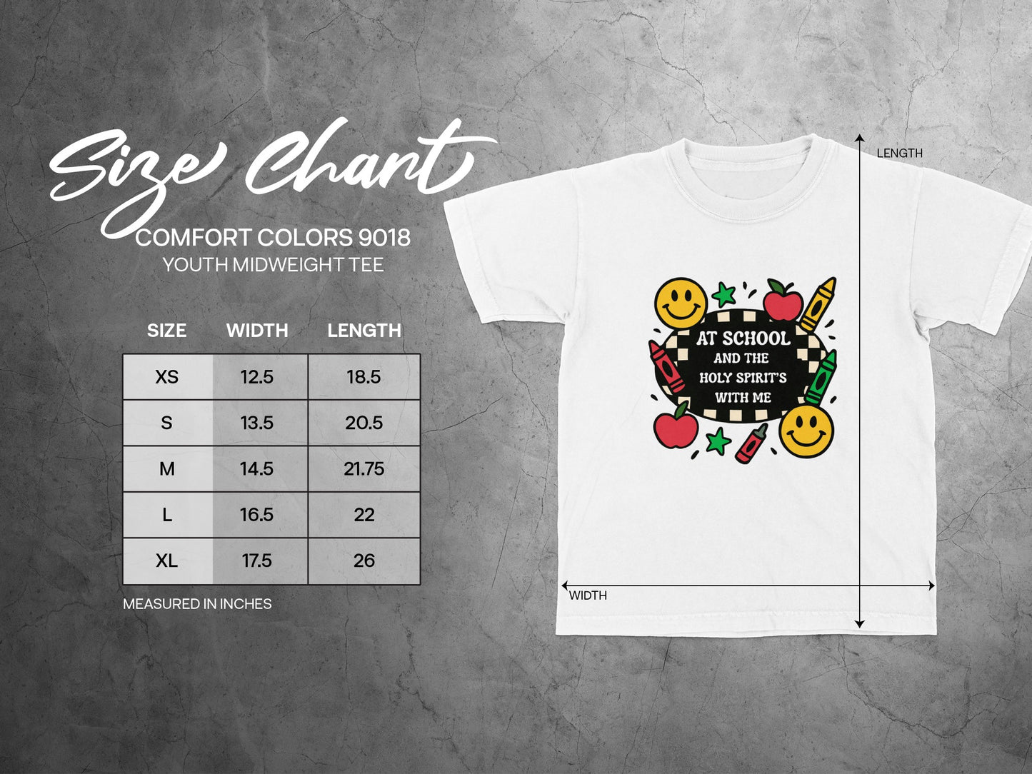 School Holy Spirits Youth Midweight Tee Size Chart