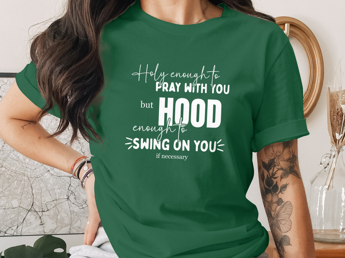 Holy Enough to Pray Hood Enough to Swing T-shirt product