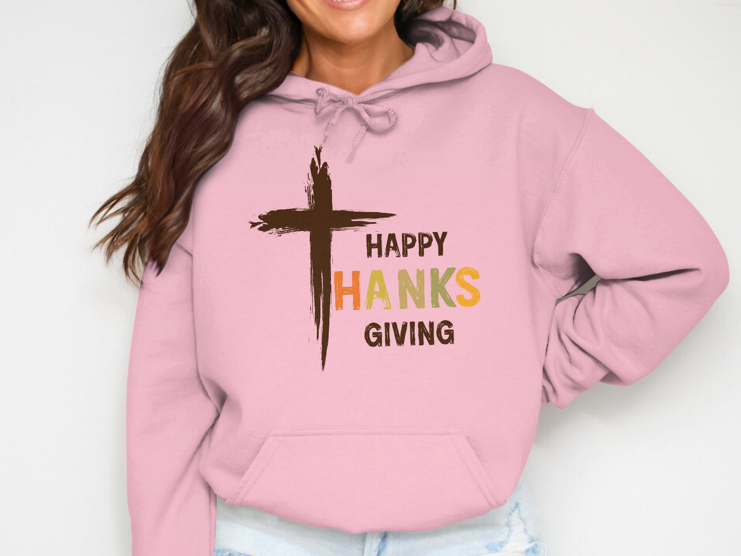 Happy Thanksgiving Hoodie with Cross Design