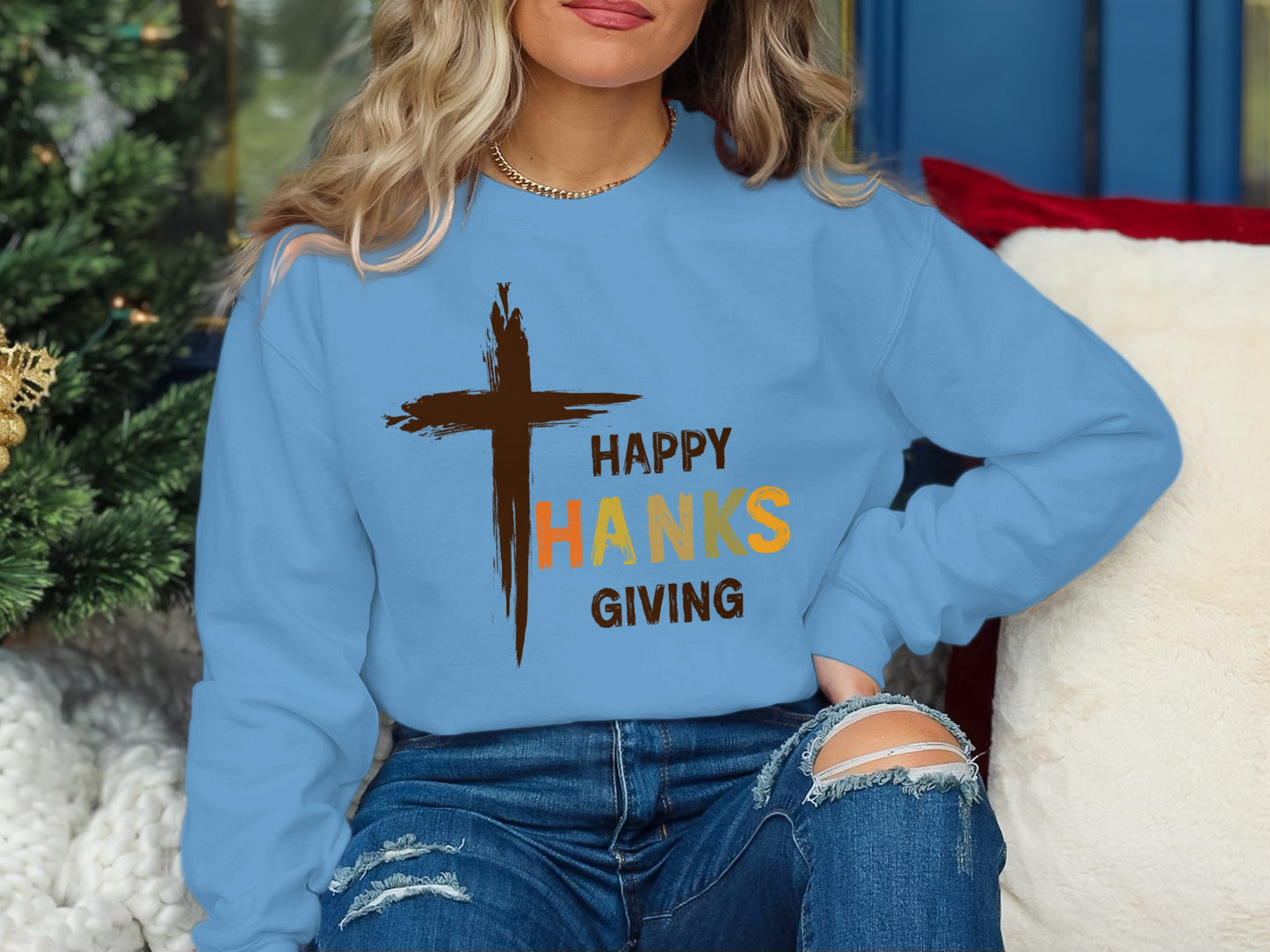 Happy Thanksgiving Cross Graphic Sweatshirt