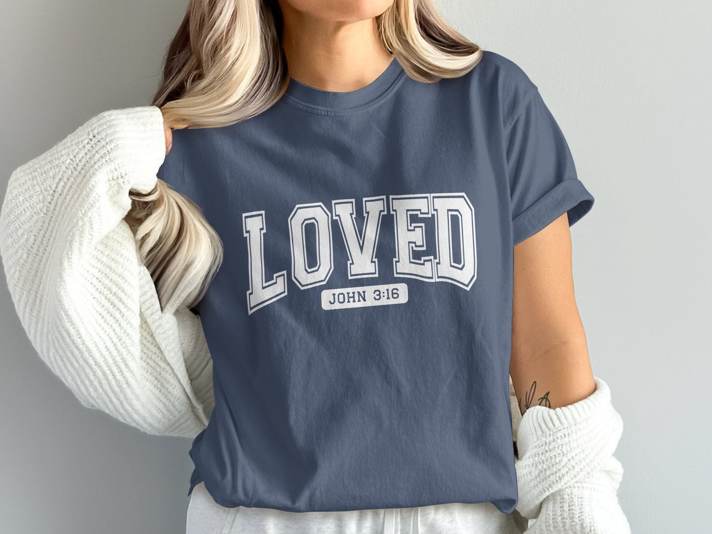 LOVED John 3:16 Text Design Graphic Tee Shirt