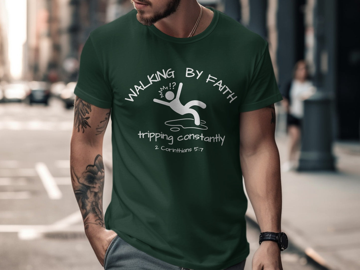 Walking by Faith Tripping Constantly T-Shirt product