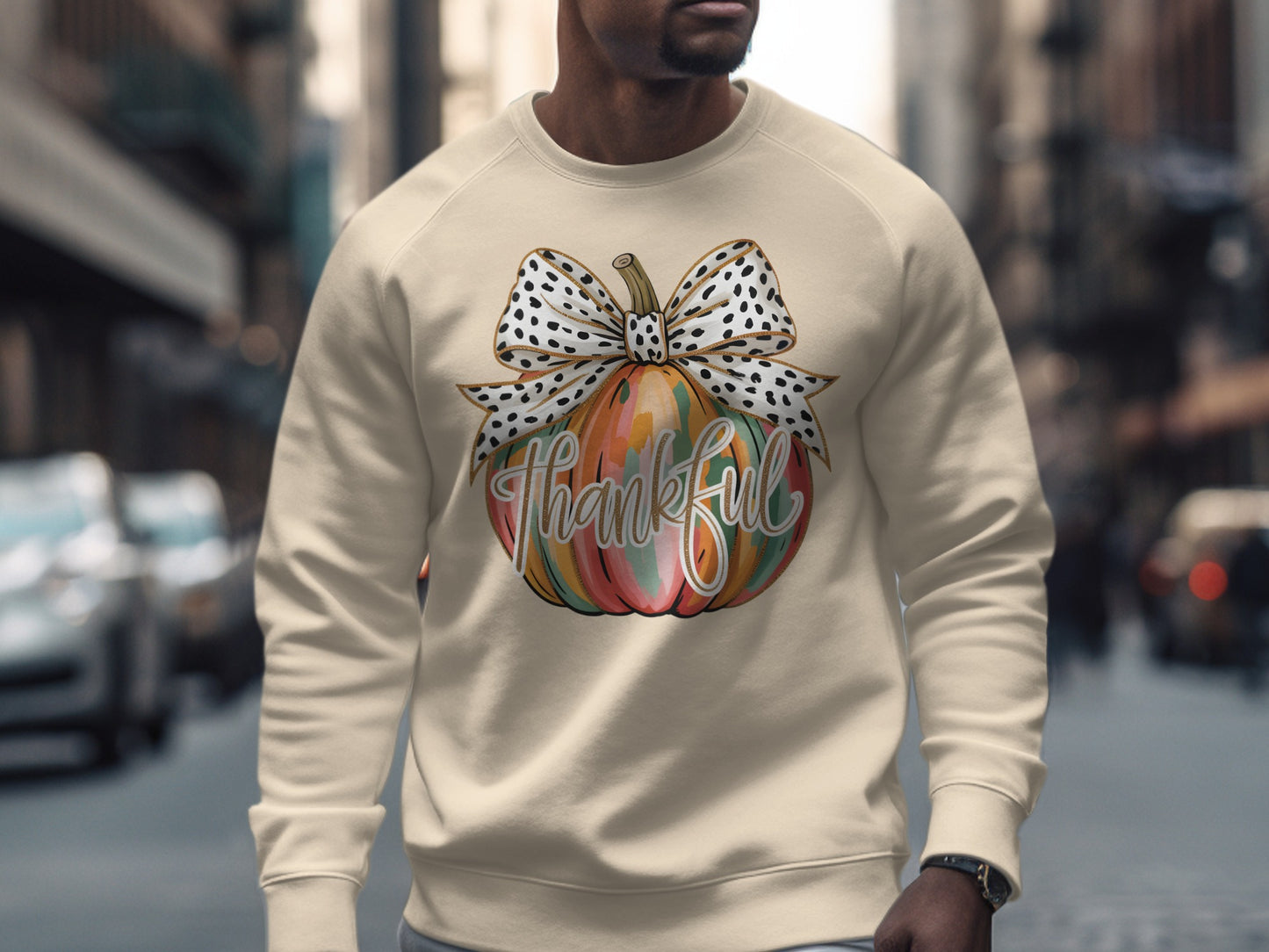 Thankful Pumpkin with Bow Graphic Design Sweatshirt