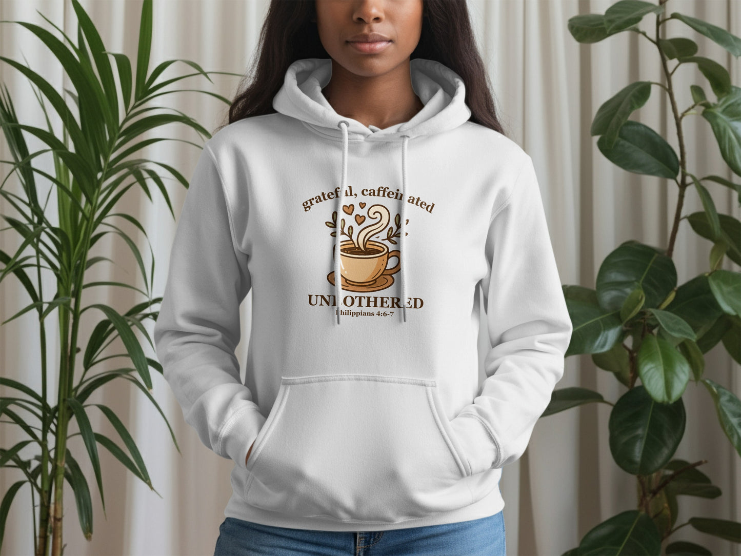 Grateful Caffeinated Unbothered Quote Design Hoodie product