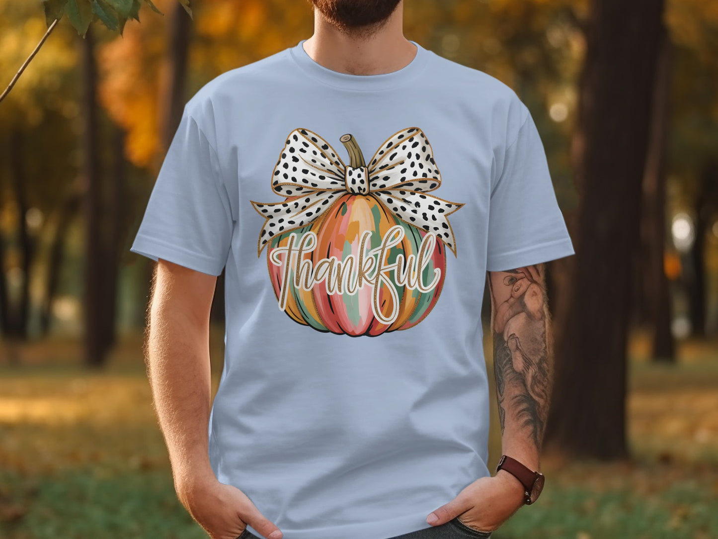 Thankful Pumpkin With Bow Fall T-shirt product