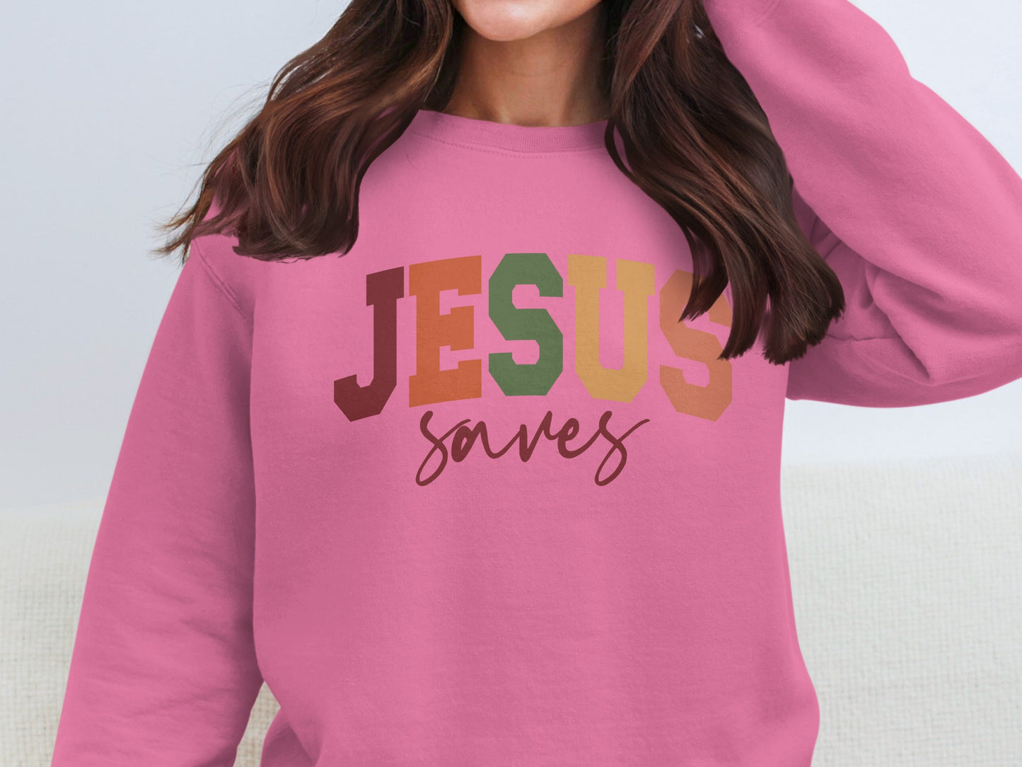 Jesus Saves Colorful Design Long Sleeve Apparel