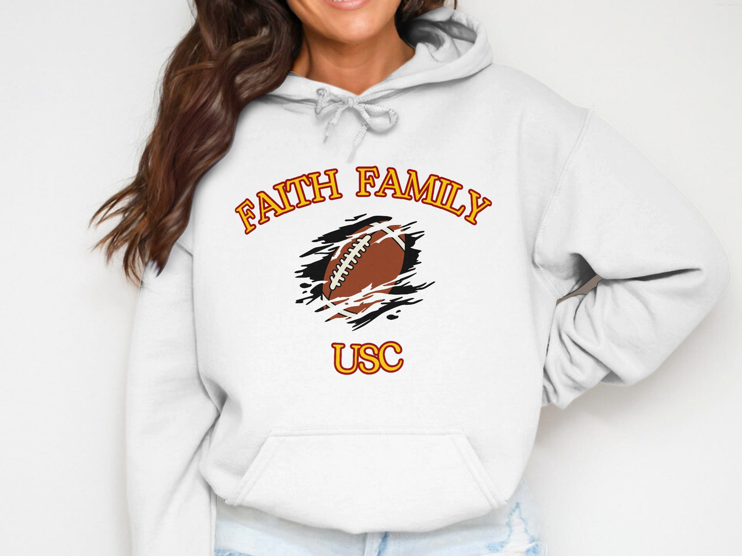 Faith Family USC Hoodie with Football Graphic product type