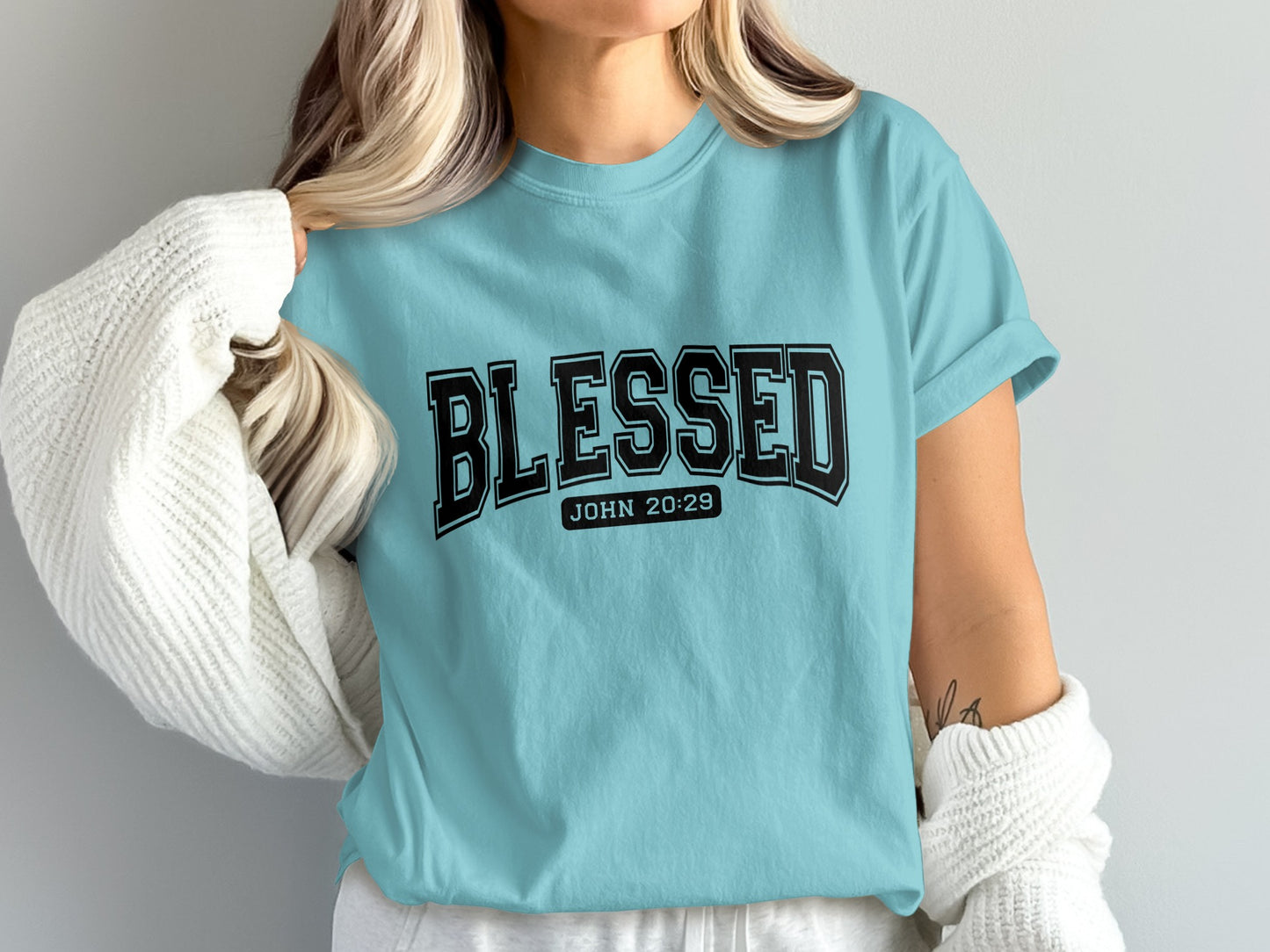 Blessed John 20:29 Graphic Teal T-shirt