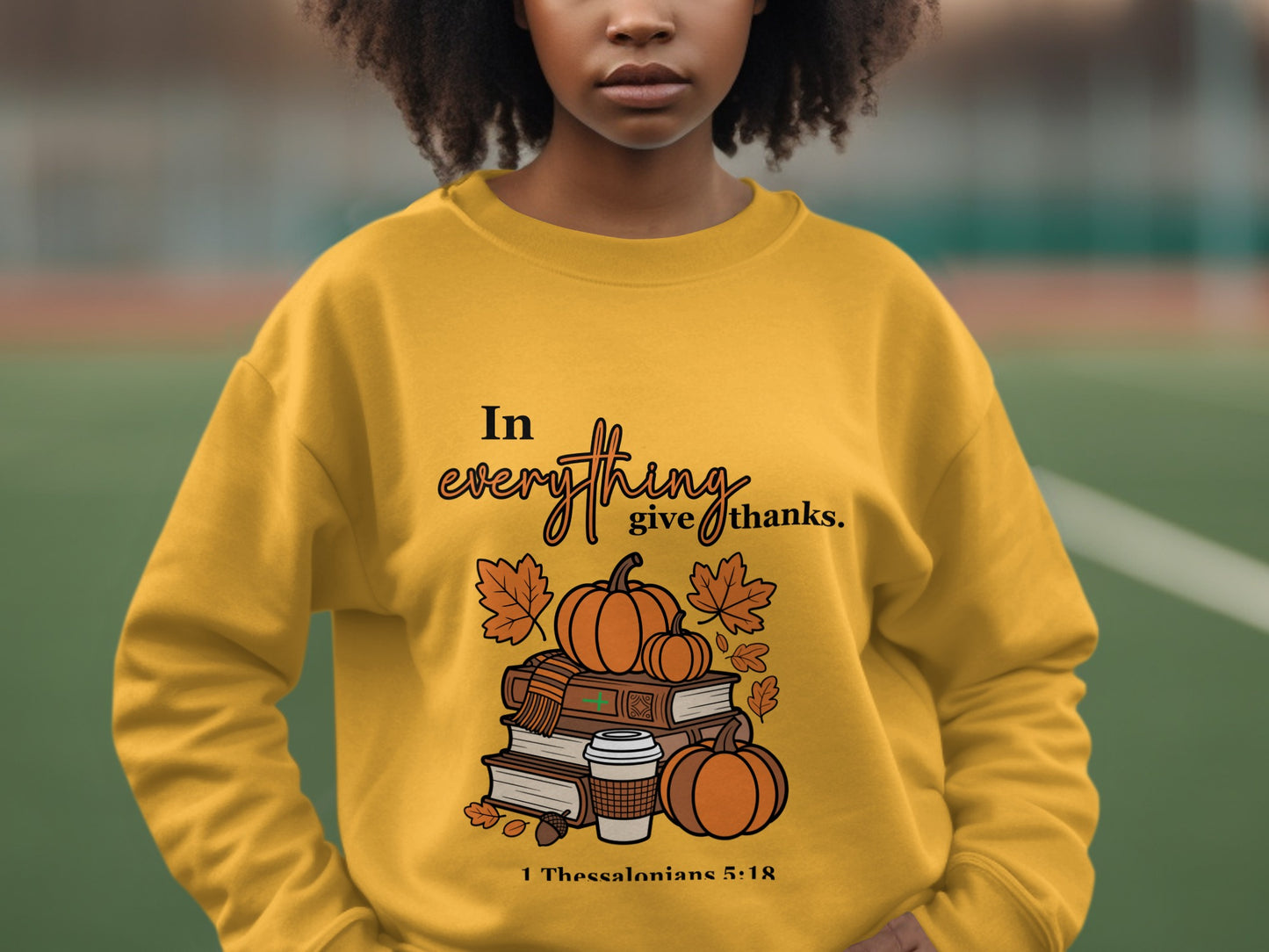 Give Thanks Pumpkins and Books Inspirational Sweatshirt
