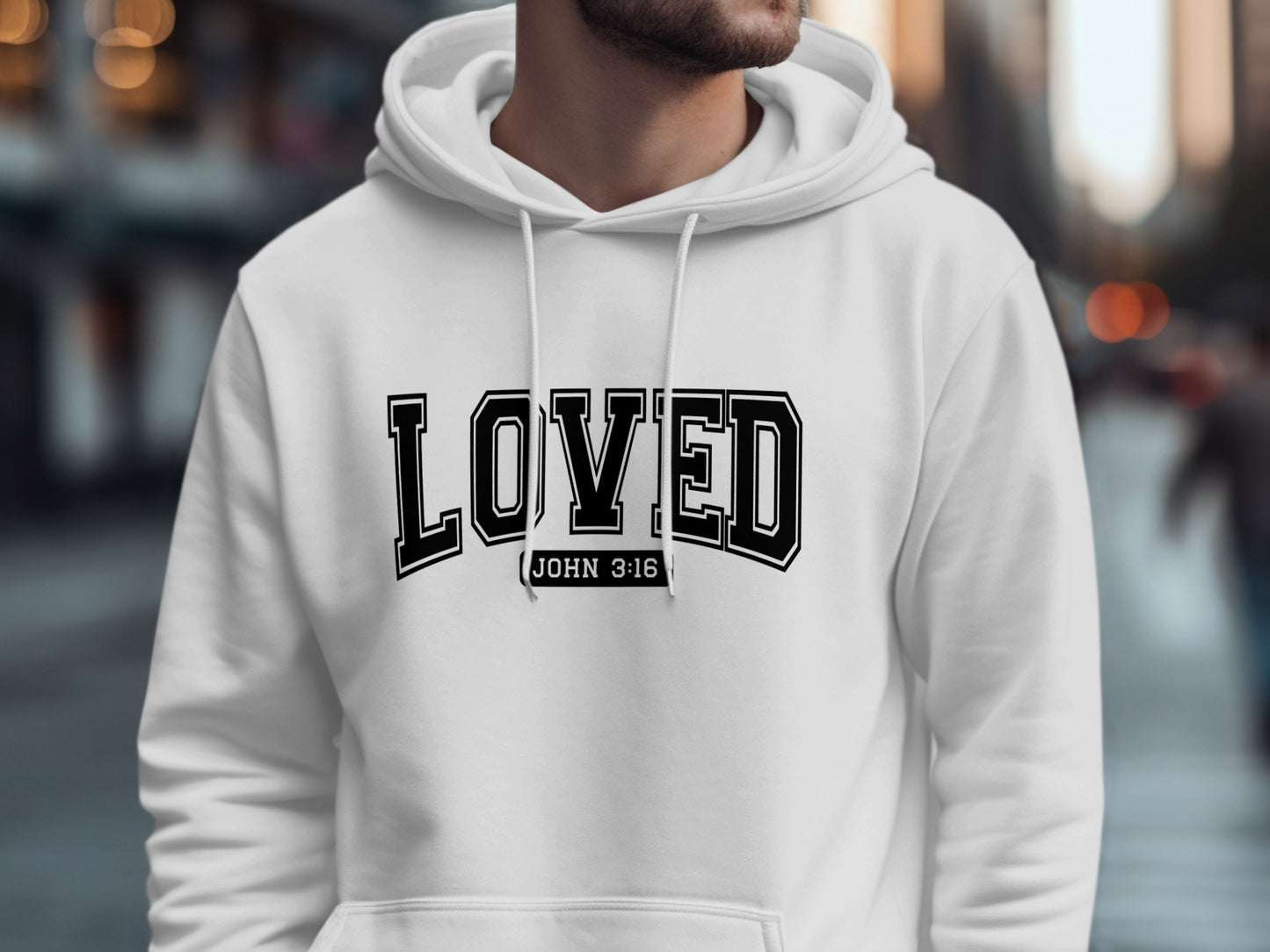 LOVED John 3:16 Graphic Text Hoodie Apparel Product