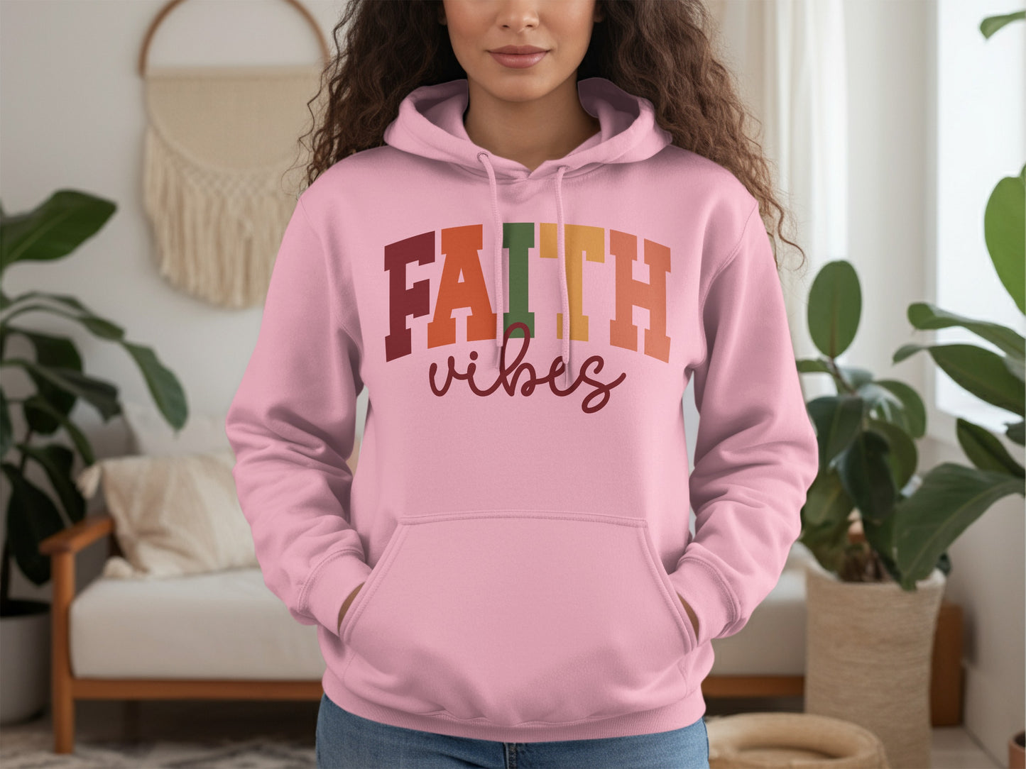 Pink Hoodie with Faith Vibes Design