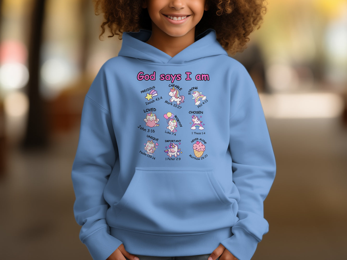 God Says I Am Hoodie With Cute Cartoon Designs