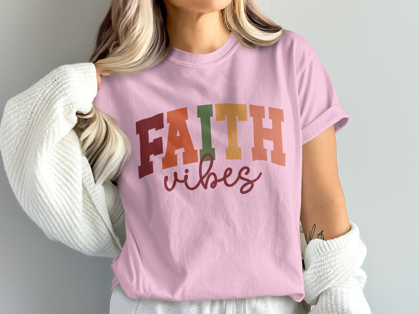 Faith Vibes Colorful Text Design Shirt