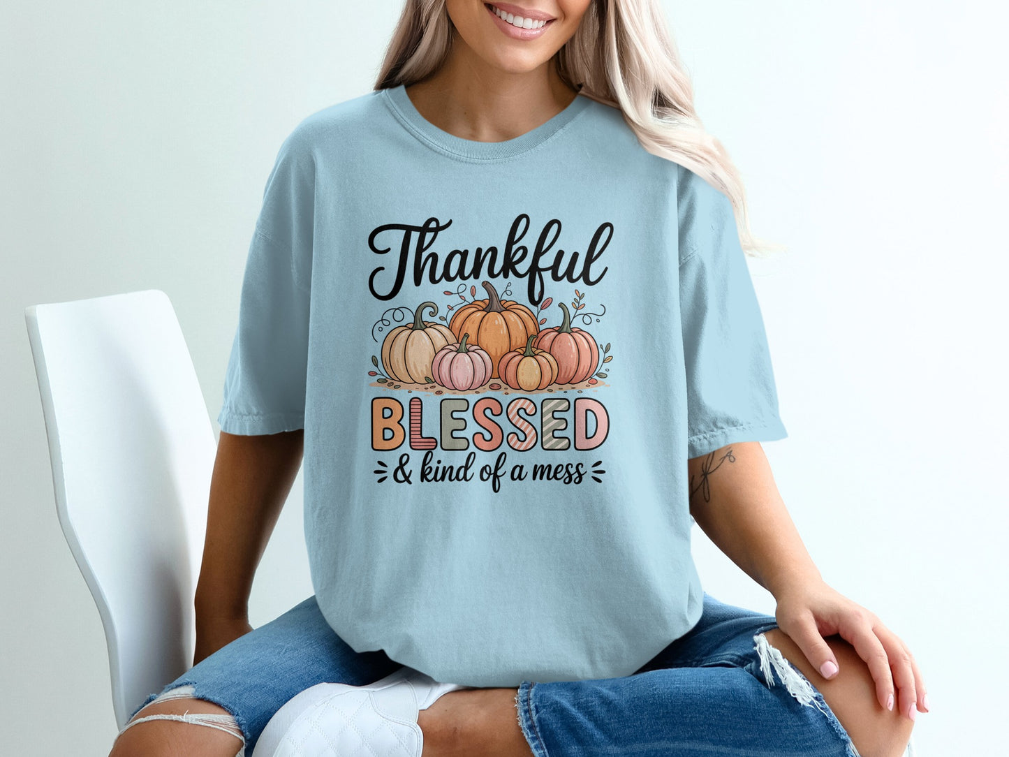 Thankful Blessed and Kind of a Mess Graphic Tee