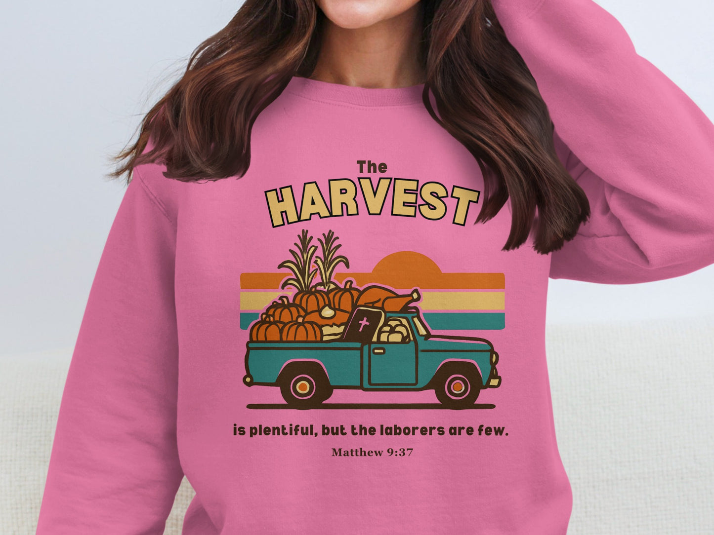 The Harvest Matthew 9 37 sweatshirt with vintage truck