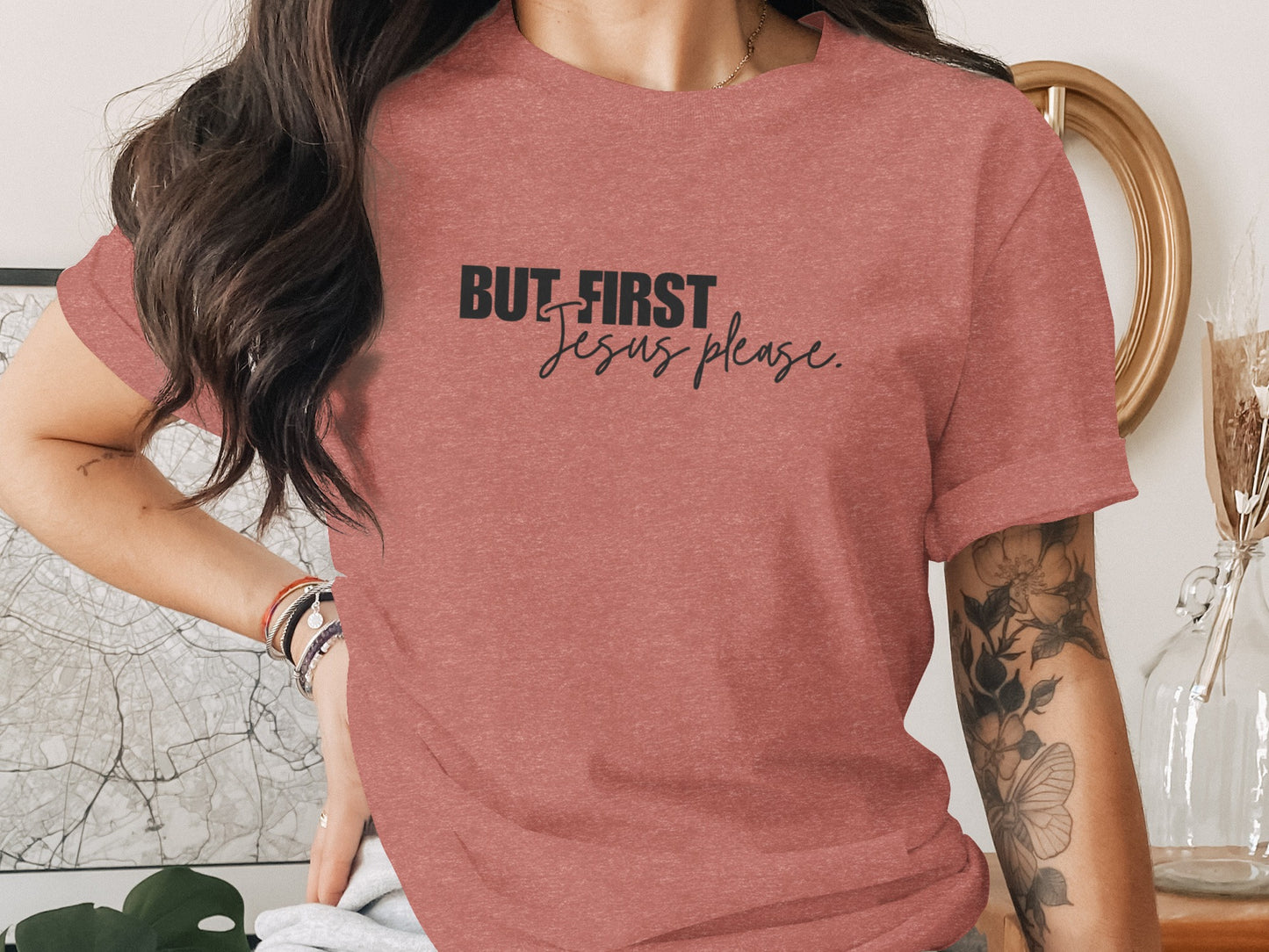 'But First Jesus Please Printed T-shirt product type'
