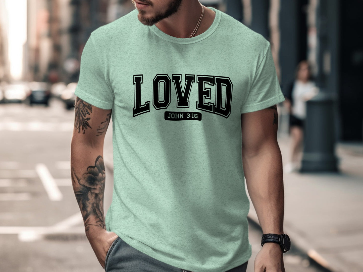 Mint Green Graphic Tee with LOVED John 3:16 Design Shirt