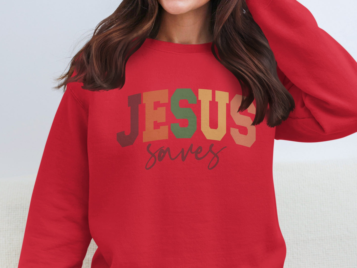 JESUS Saves Colorful Bold Lettering Sweatshirt