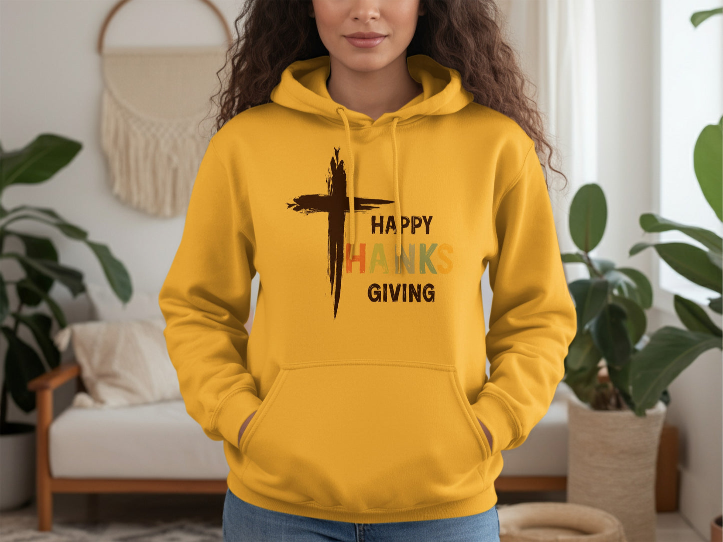 Happy Thanksgiving Hoodie with Cross Design
