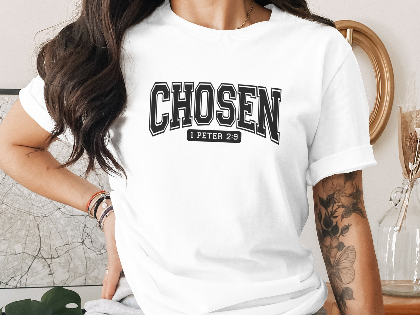 CHOSEN I PETER 2:9 Inspirational Graphic Design Shirt