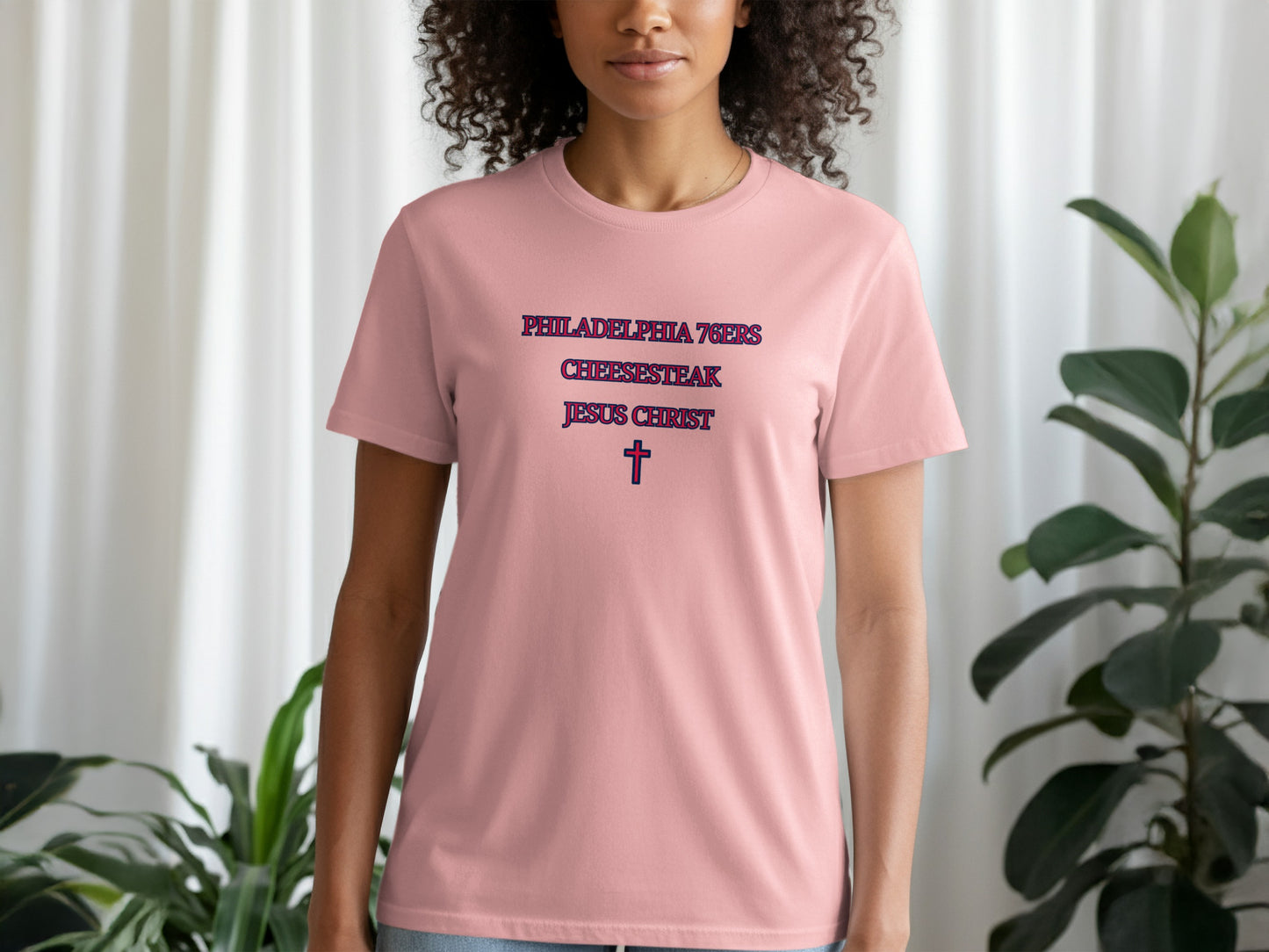 Pink Philadelphia 76ers Jesus Christ T-shirt